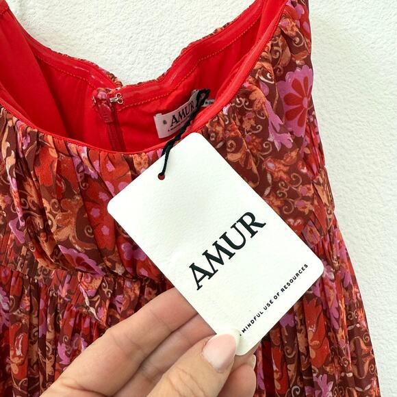 AMUR Strapless Maxi Dress Red Kaleidoscope Paisley NWT Sustainable Size 10 - Picture 3 of 10